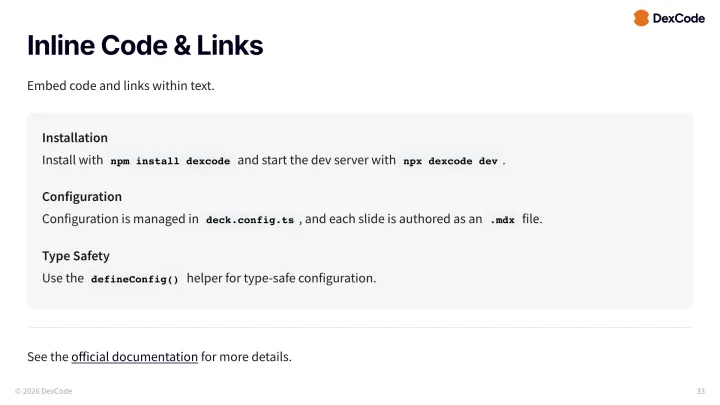 Inline code links slide